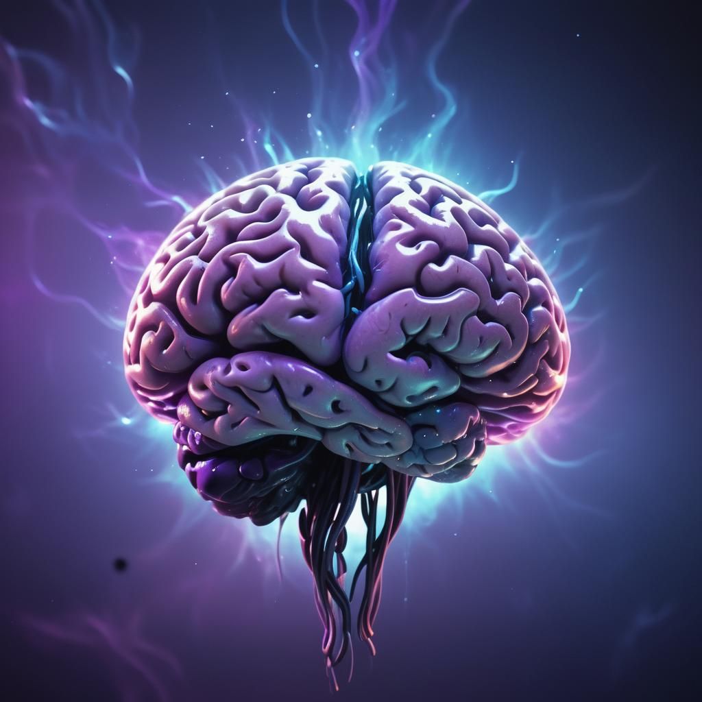 Ethereal Brain Floating in Misty Void: Surreal Digital Art