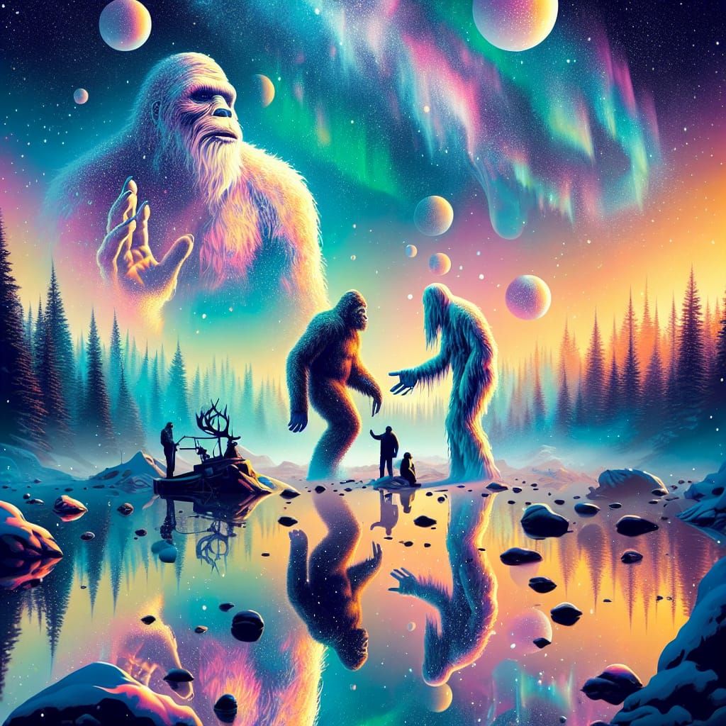 Bigfoot and Abominable Snowman: Photorealistic Double Exposu...