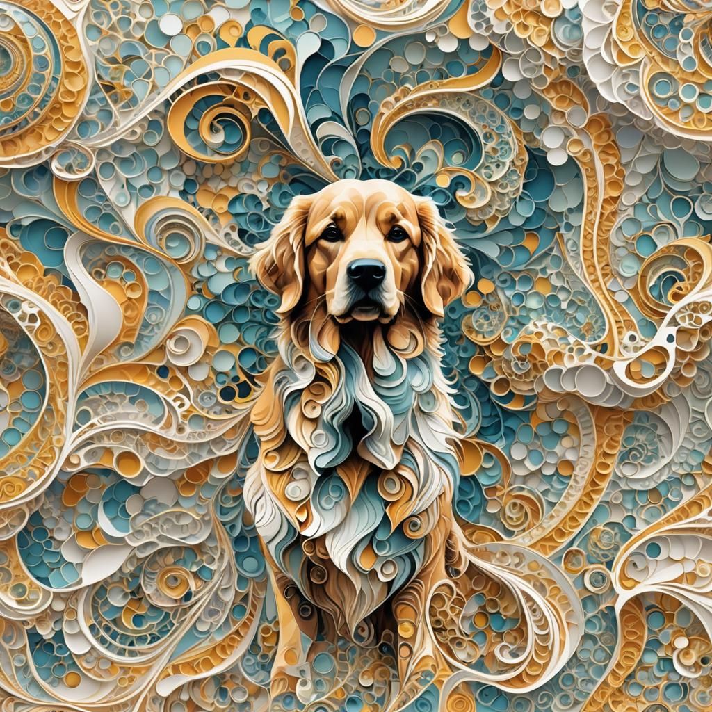Golden Retriever in Fractal Zentangle Vector Art
