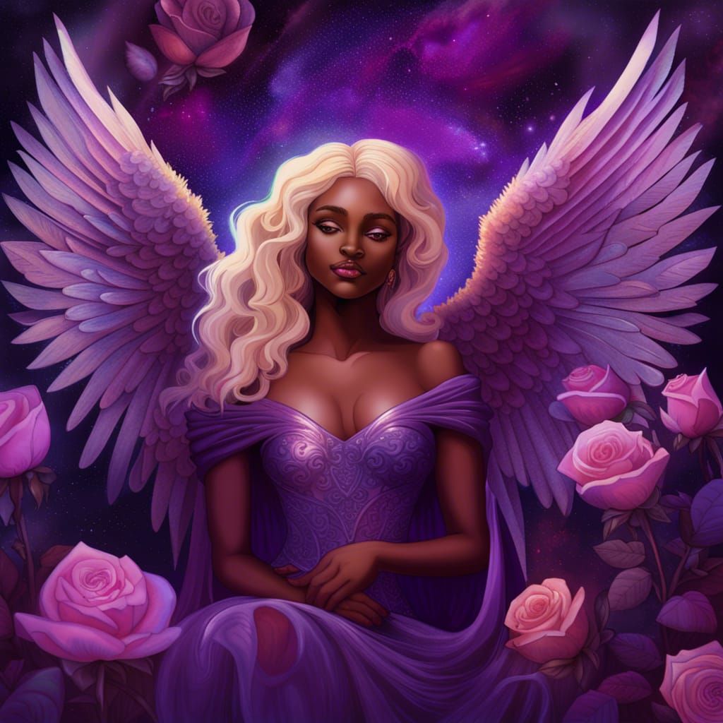 Angel with Dramatic Wings and Roses, Astral Illustration