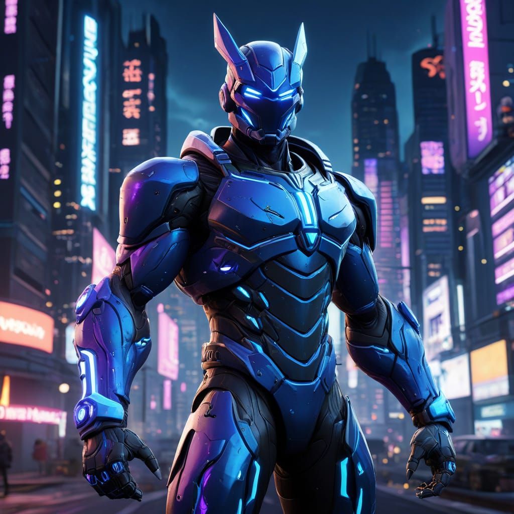 Futuristic Anime Hero in Neon Metropolis