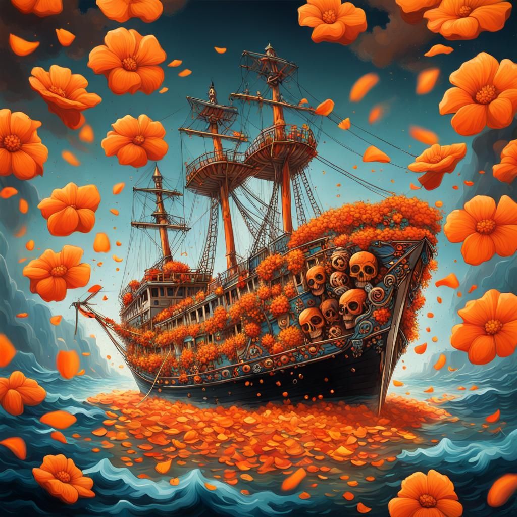 Day of the Dead Ship in Graffiti Art Style
