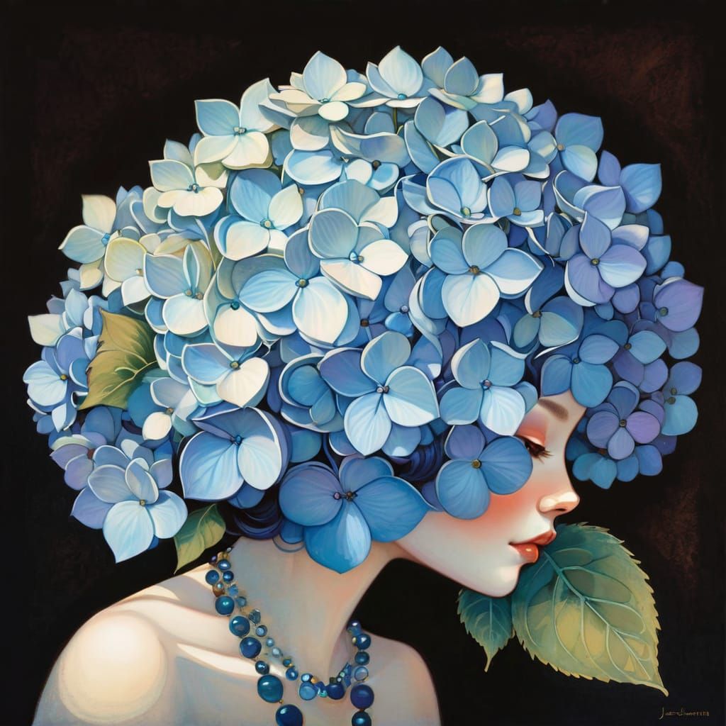 Vibrant Hydrangea Blooms in Klimt and Currin Style