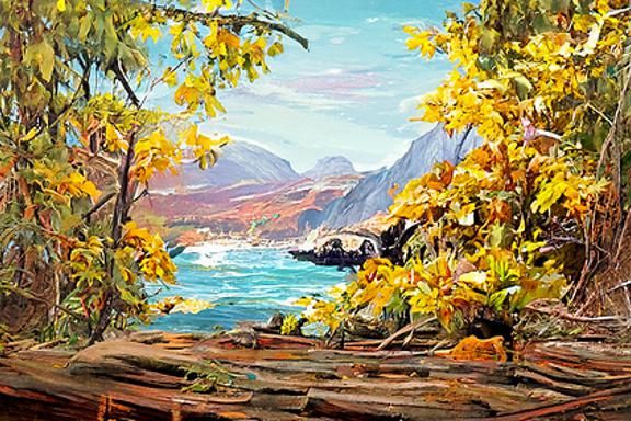 Tranquil Lake in Oil Painting Style