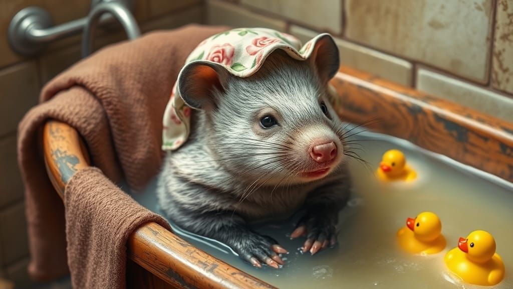 A wombat in a bath hat