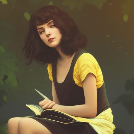 Girl Reading Book: Hyperdetailed Portrait