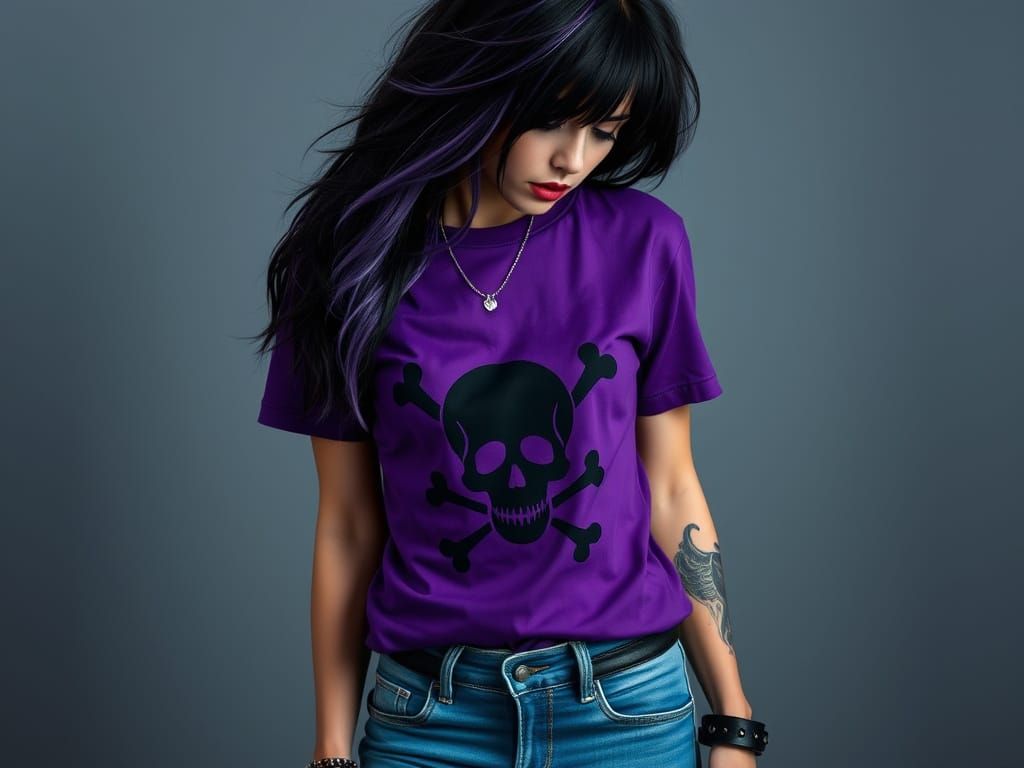 Gothpunk Portrait of Woman with Lavender Streaked Hair