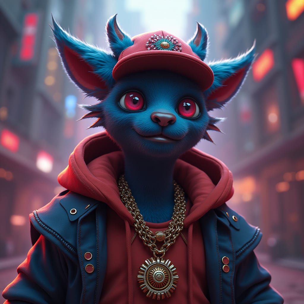 Fantastical Hip Hop Character in 3D Chip Cartoon Style