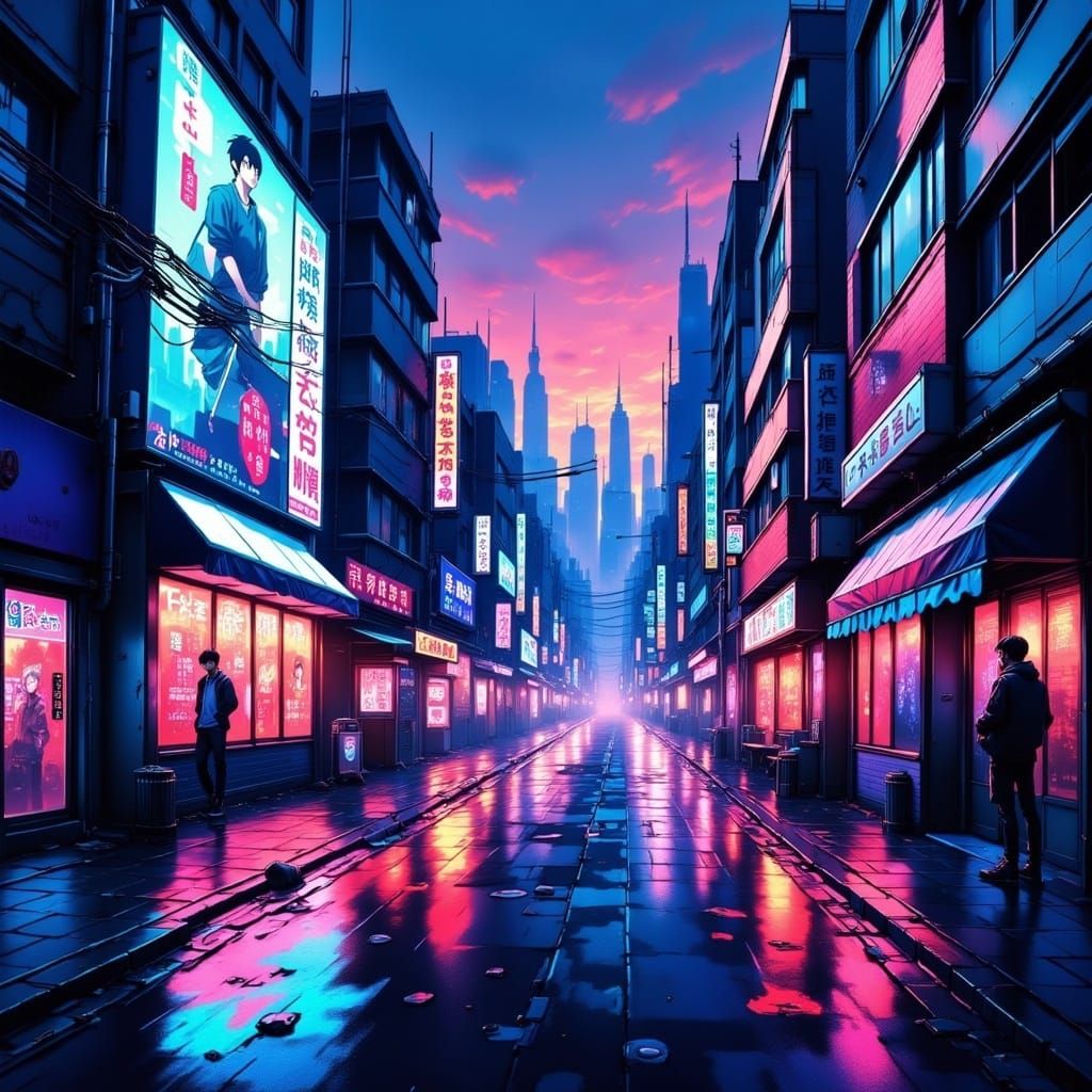 Vibrant Tokyo Cityscape in Anime Key Visuals Style