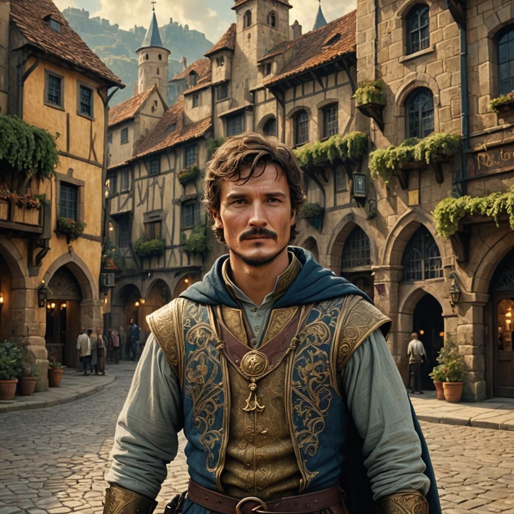 Happy Man in Medieval Town, Digital Concept Art