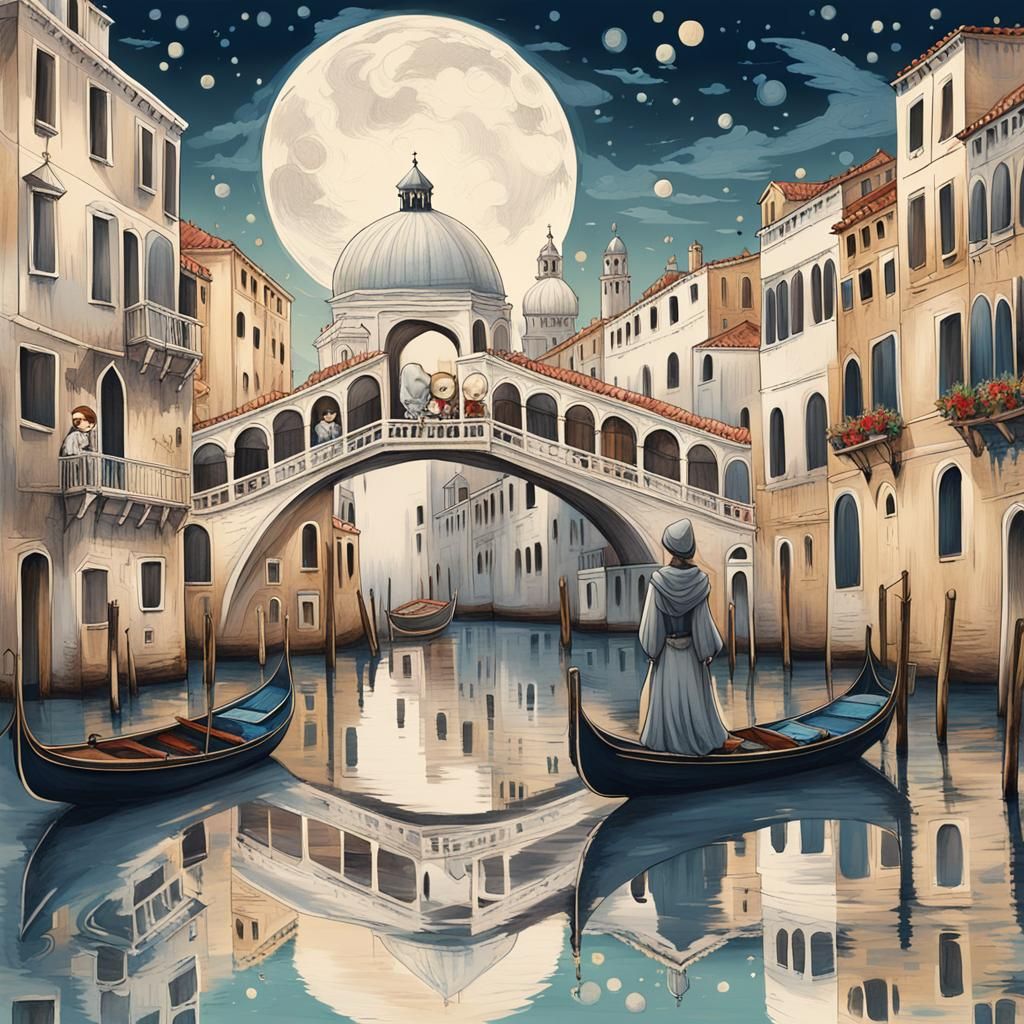Chibi Othello in Venice: Vibrant Anime-Style Art