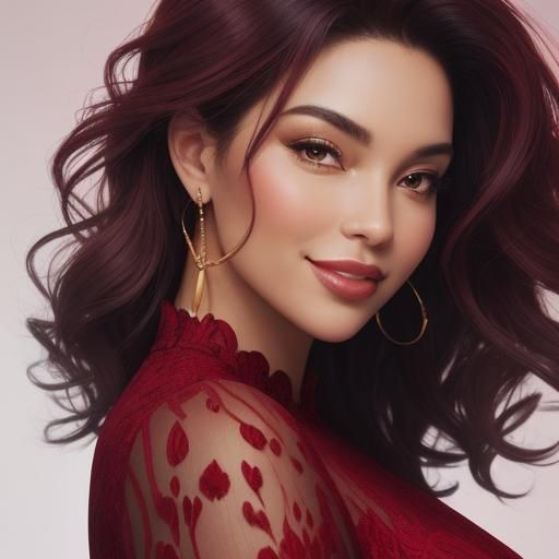 Captivating Curvy Woman in Red Dress Portrait