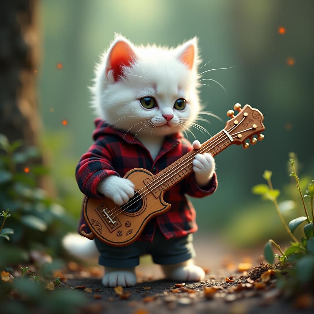 Kitten Plays Guitar in Dreamlike Fantasy World