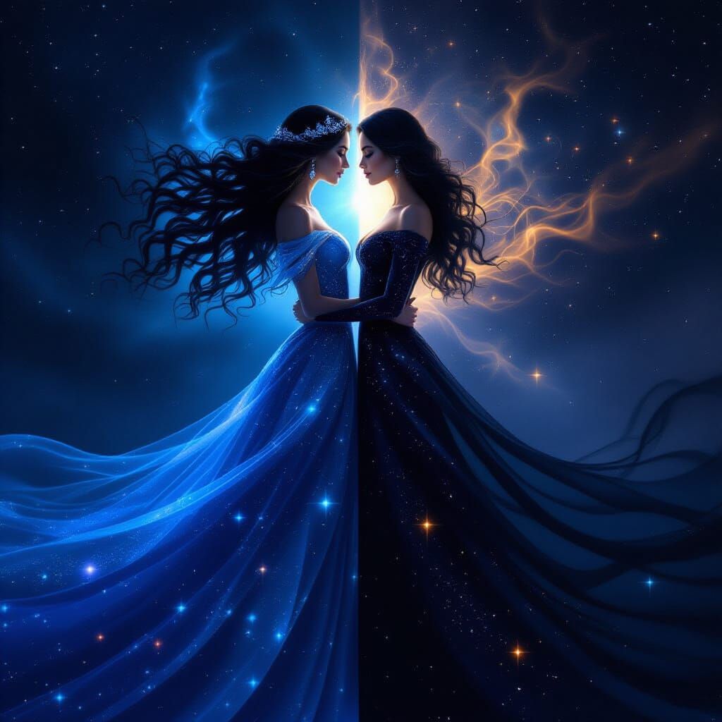 Goddesses of Light and Darkness Embrace