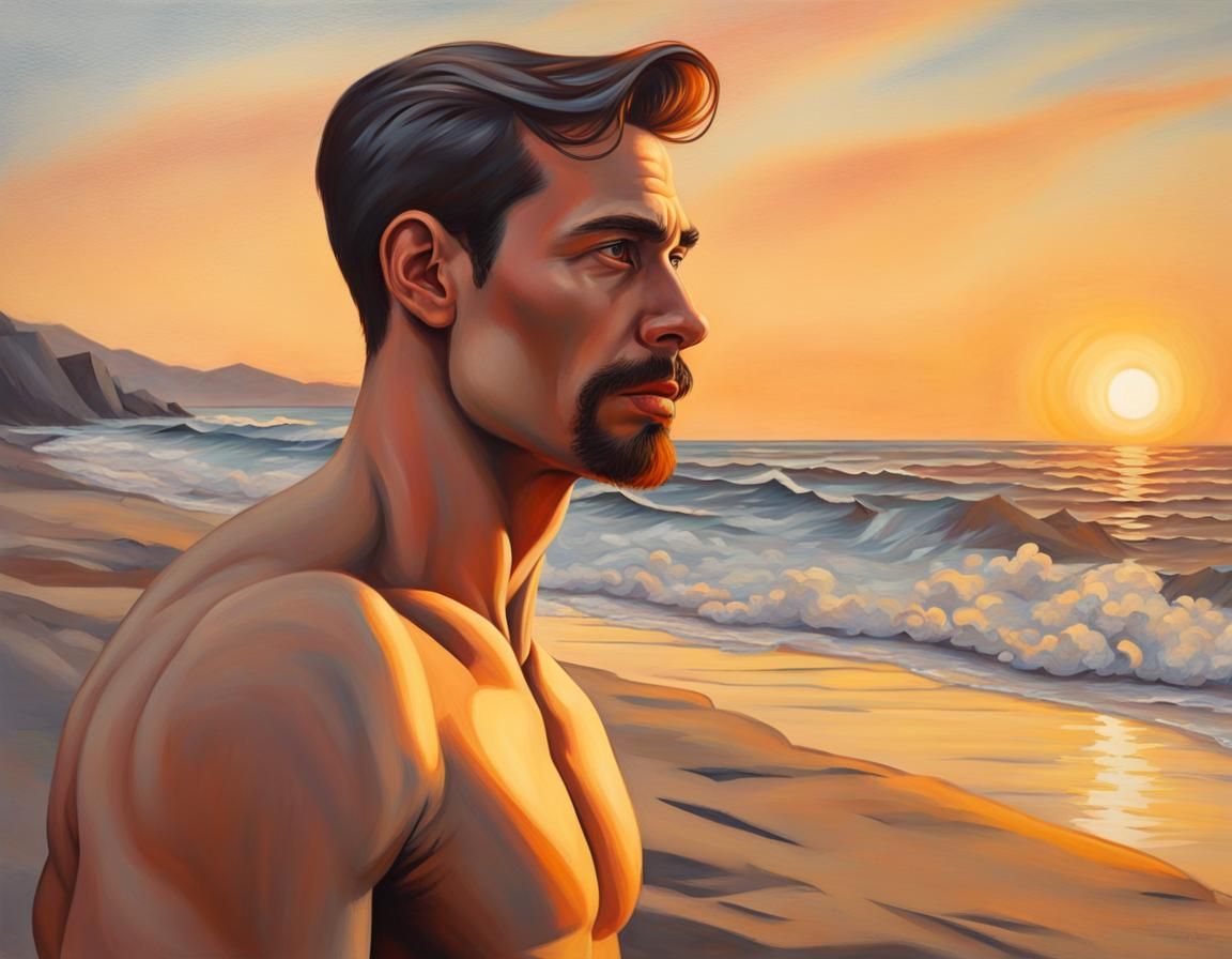 Nude Man Sunrise Portrait in Sensual Style