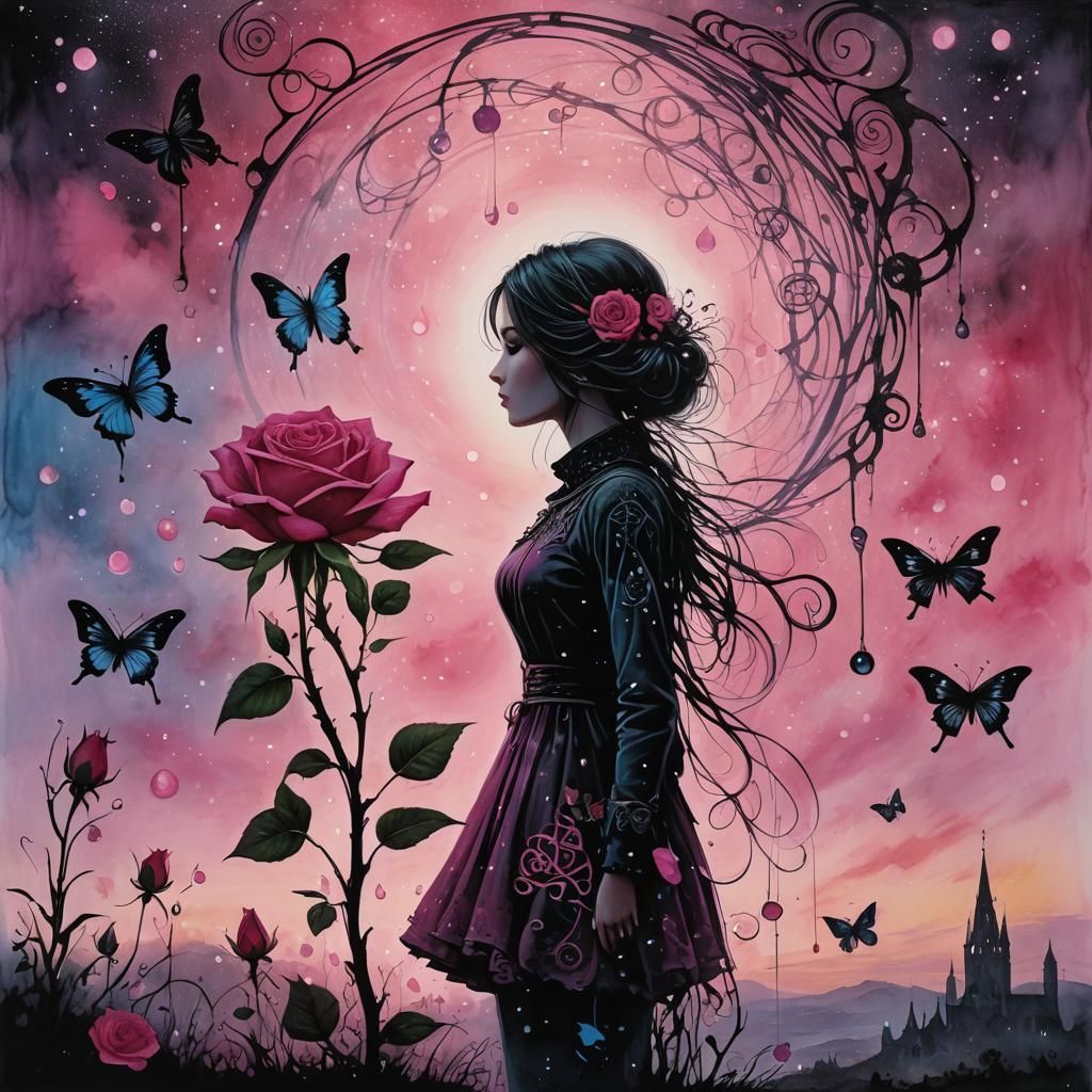 Bioluminescent Celtic Rose Silhouette at Dawn