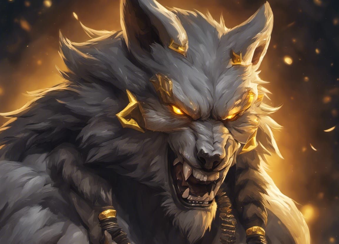 Fierce Werewolf Warrior Portrait with Golden Aura