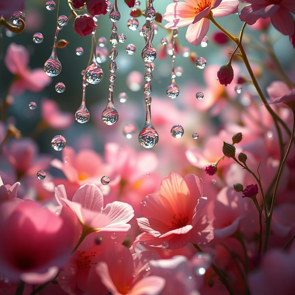Enchanted Water and Flowers in Fantasy Realm