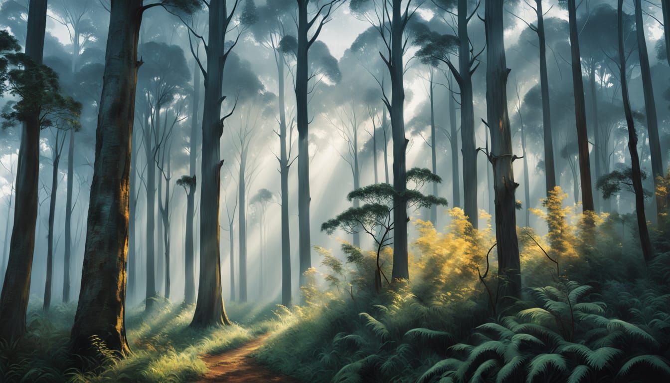 Impressionist Gum Tree Forest in Mist