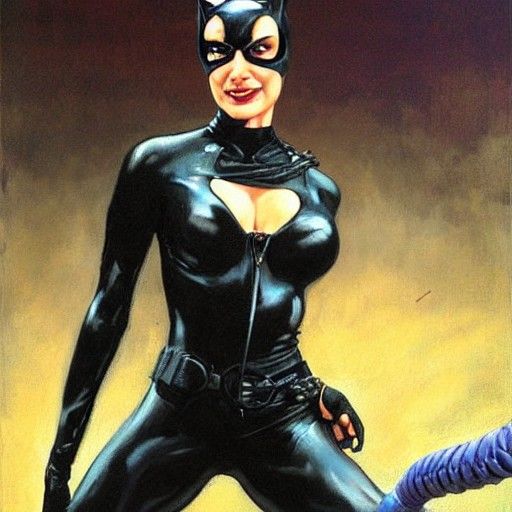 Catwoman with Whip in Oil Painting Style