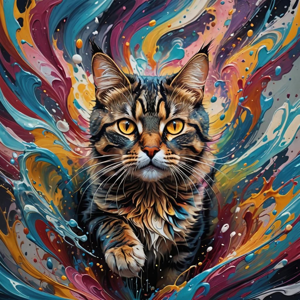 Colorful Swirling Cat Composition in HDR