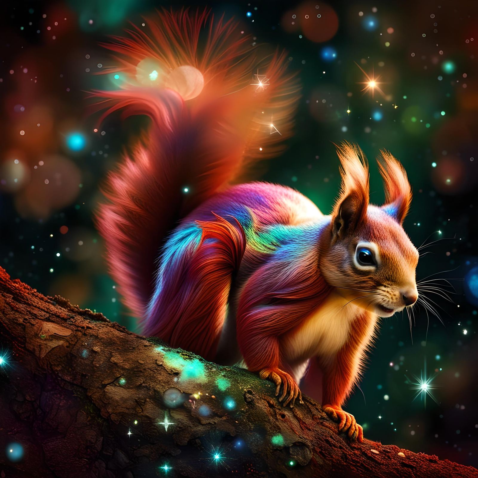 English Red Squirrel in Holographic Cosmic Illustration
