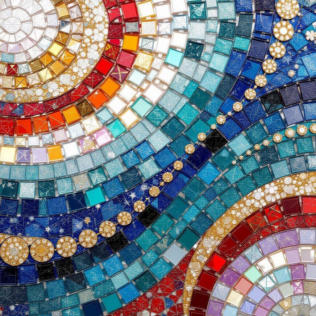 Vivid Abstract Mosaic with Metallic Accents