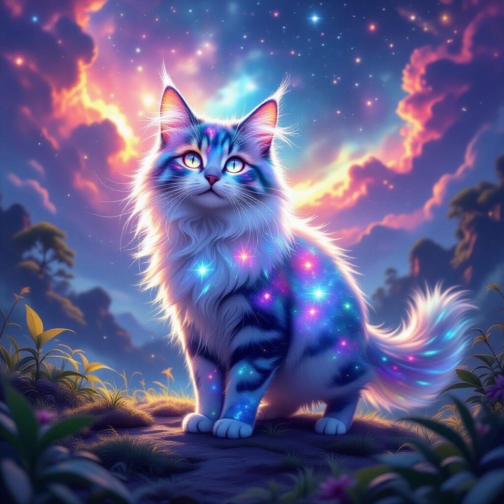 Cosmic Cat on Alien Planet in Digital Art Style