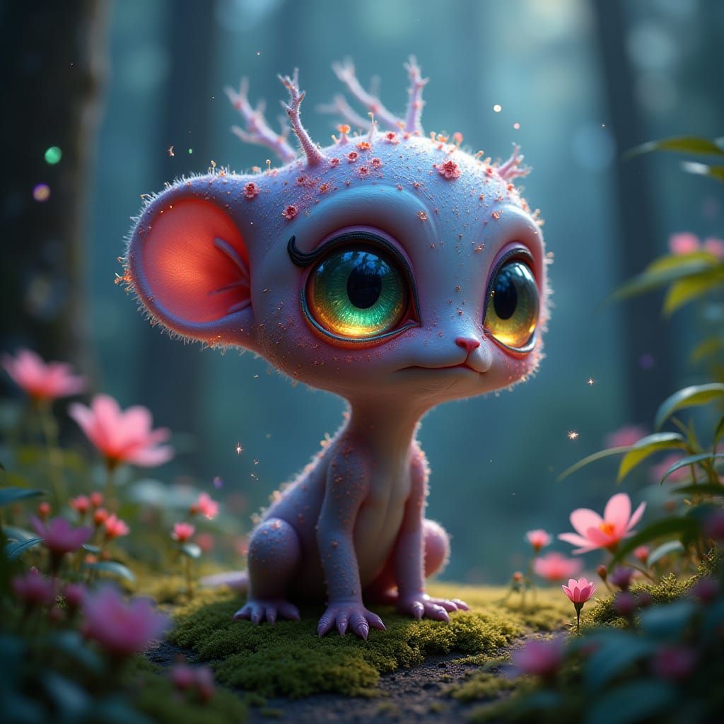 Enchanted Forest Creature with Bioluminescent Skin