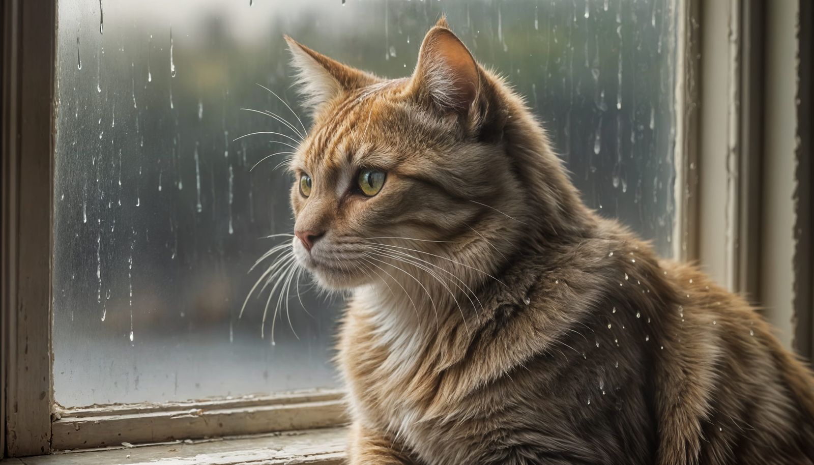 Whimsical Feline Scene in a Rainy Interior