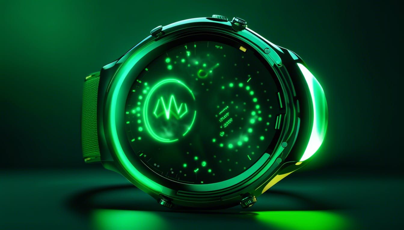 Futuristic Green Smartwatch with Hourglass Symbol