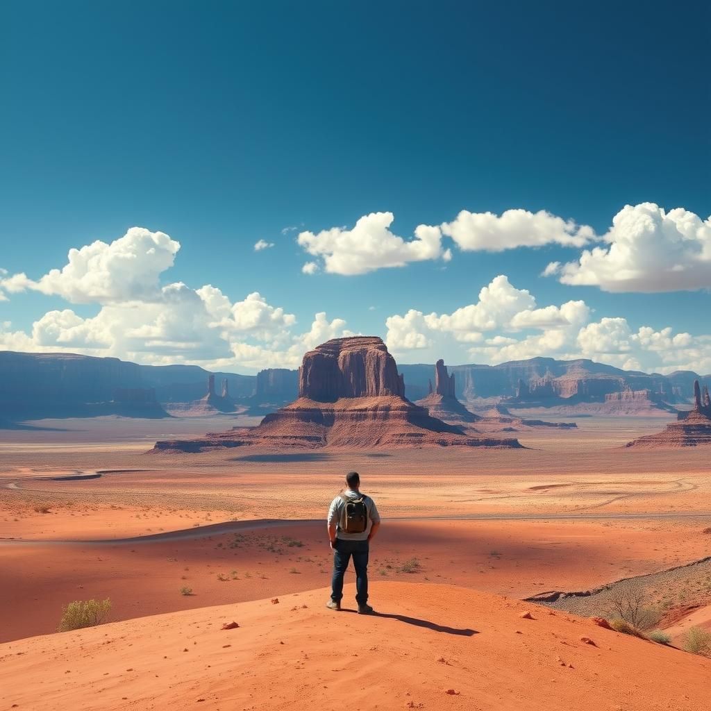Desert Traveler Gazing at Red Rock: Cinematic Vista
