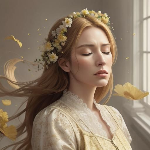 Romantic Expressionism: Woman Surrounded by Flowers