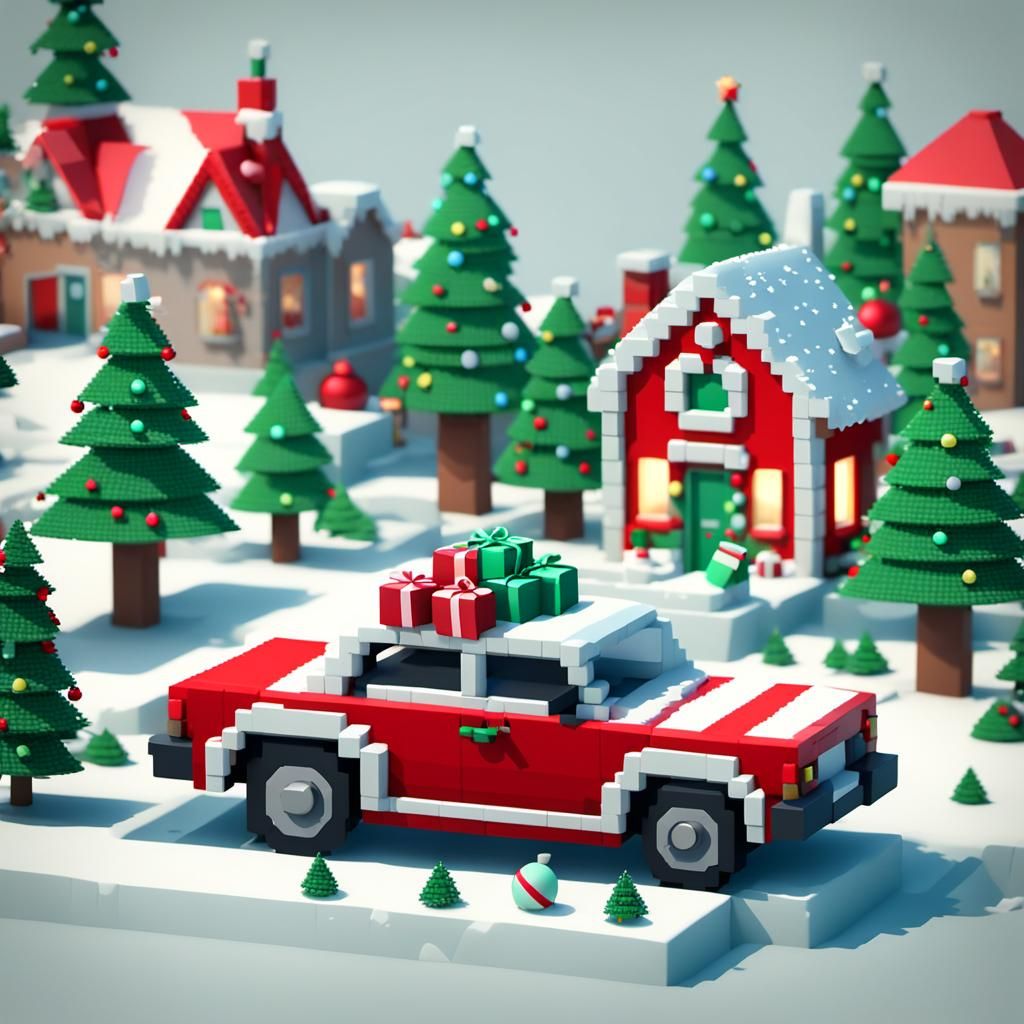 8-bit Christmas Scene in 3D
