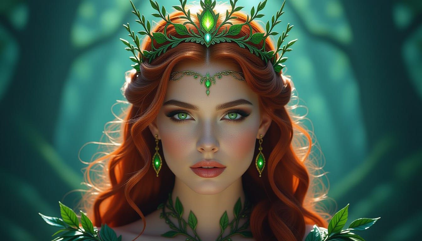Regal Forest Queen with Leaf Tiara
