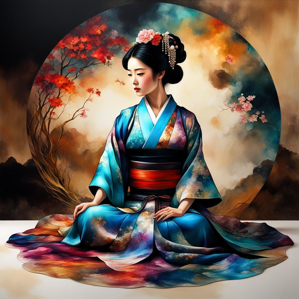 alcohol inks, a Japanese woman