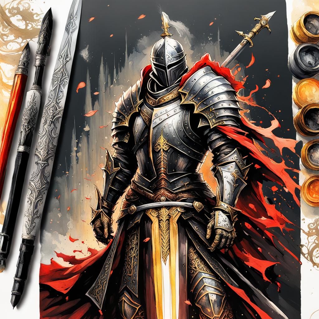 Gothic Knight with Enchanted Sword in Dark Fantasy Style