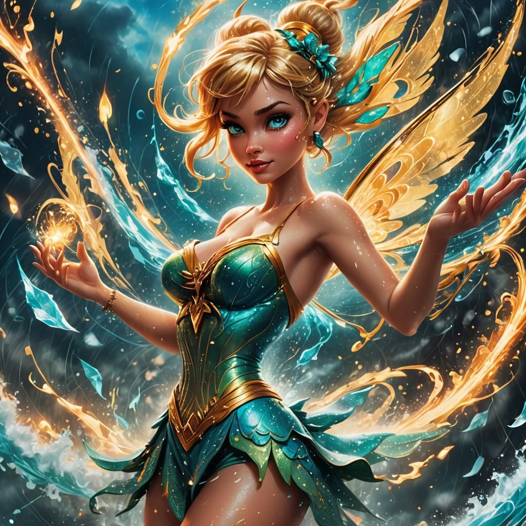 Tinker Bell Channels Hurricane Power in Fantasy Art