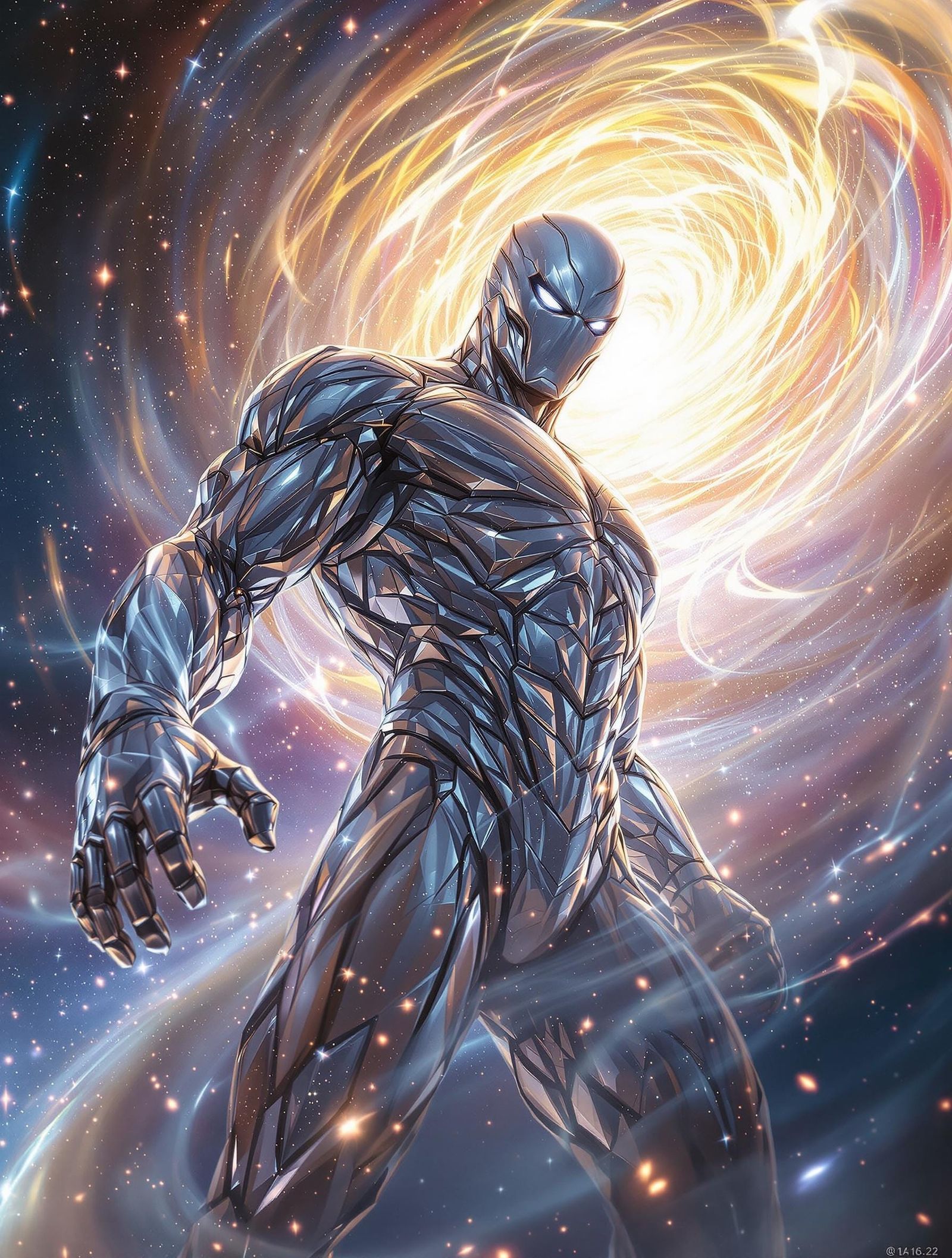 Silver Surfer: Cosmic Herald in a Swirling Vortex