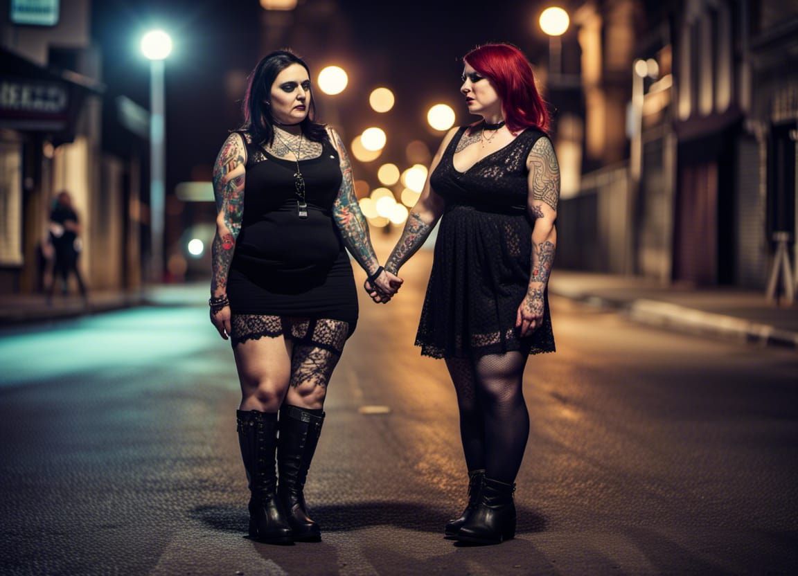 Romantic Goth Women's Embrace at Night