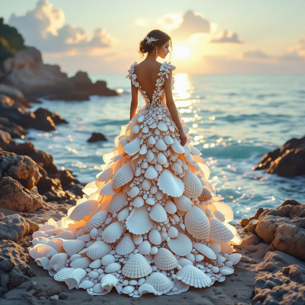 Seashell Dress on a Shimmering Coastline
