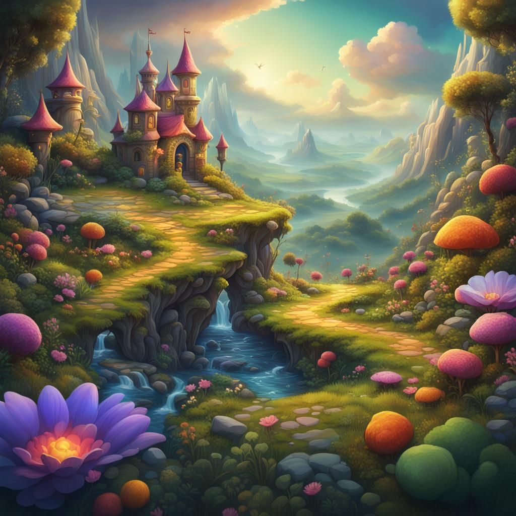 Colorful Fairy Landscape Illustration in Fantasy Style