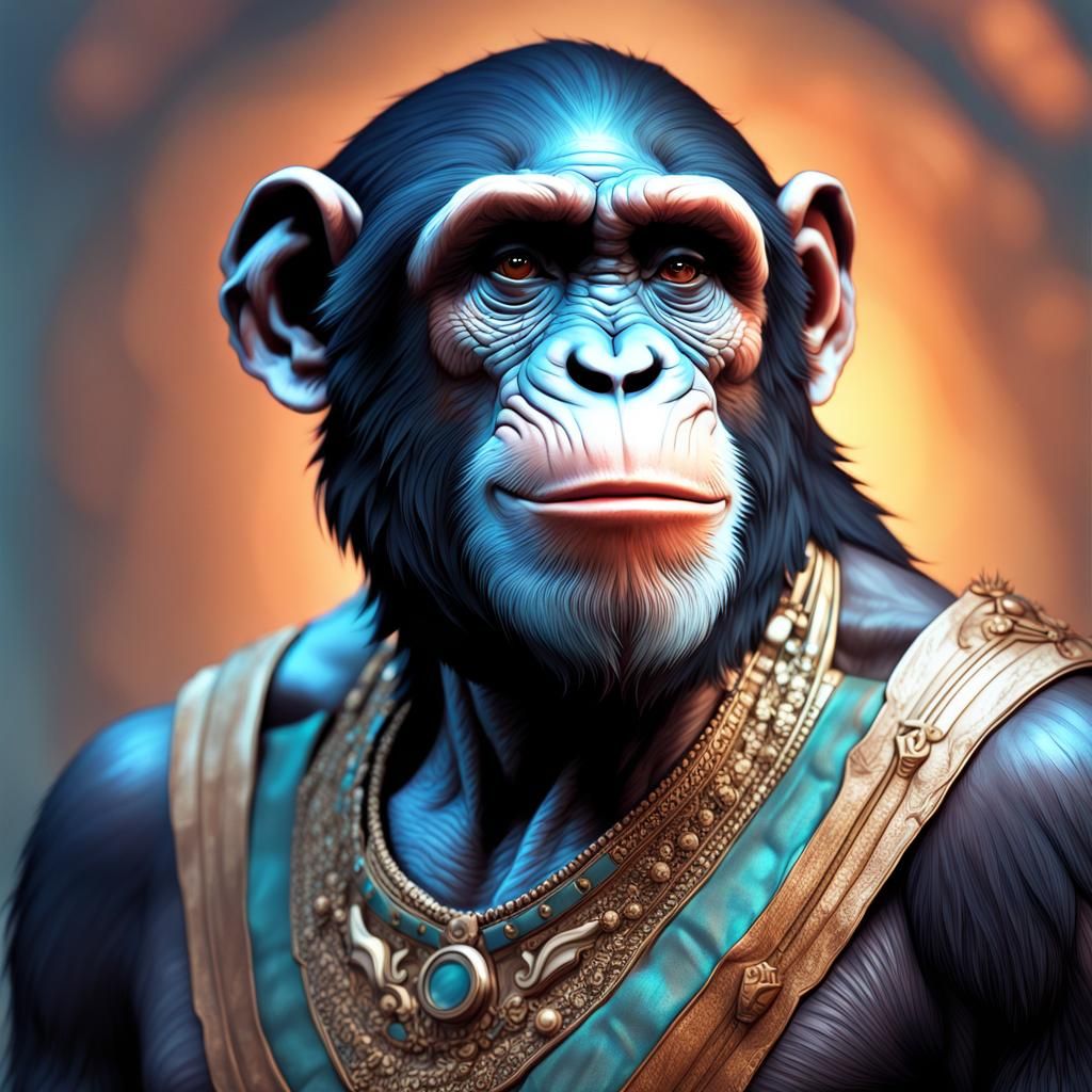 Anthropomorphic Chimp Portrait in Art Nouveau Style