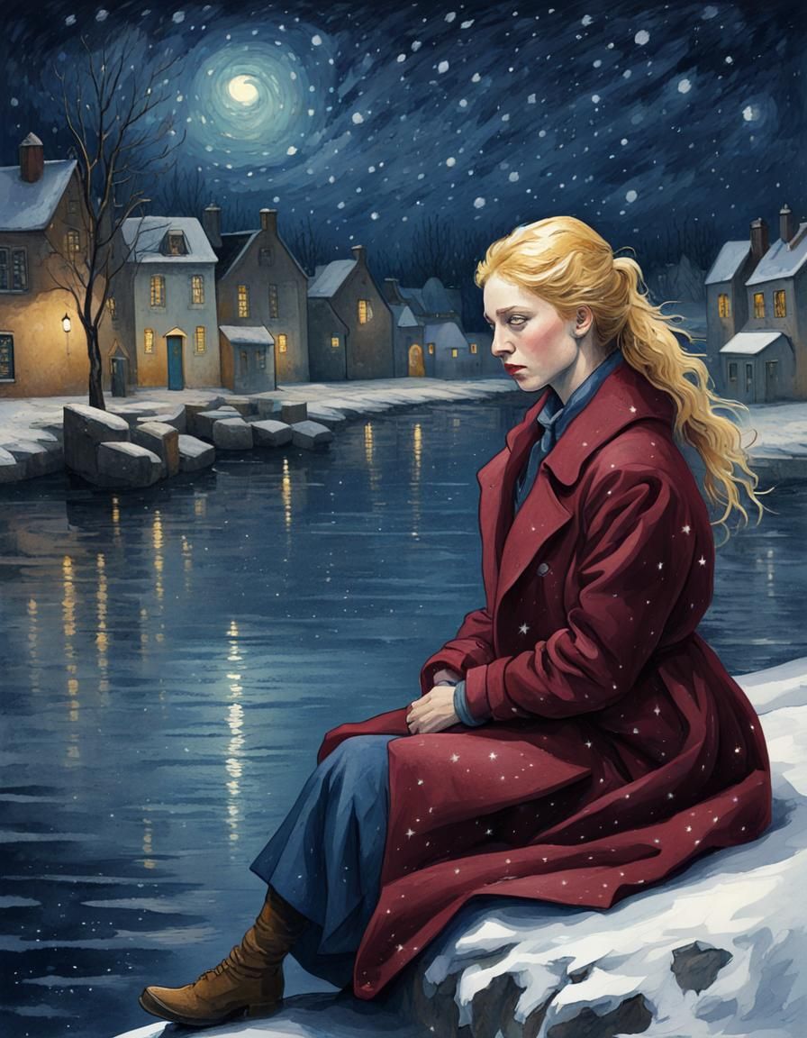 Golden Haired Woman by Snowy River, Watercolor Style