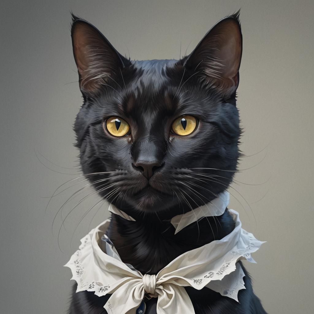 Black Cat Portrait in Hyperdetailed Digital Art