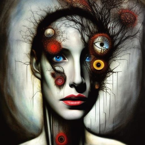 Abstract Portrait of Woman with Blue Eyes