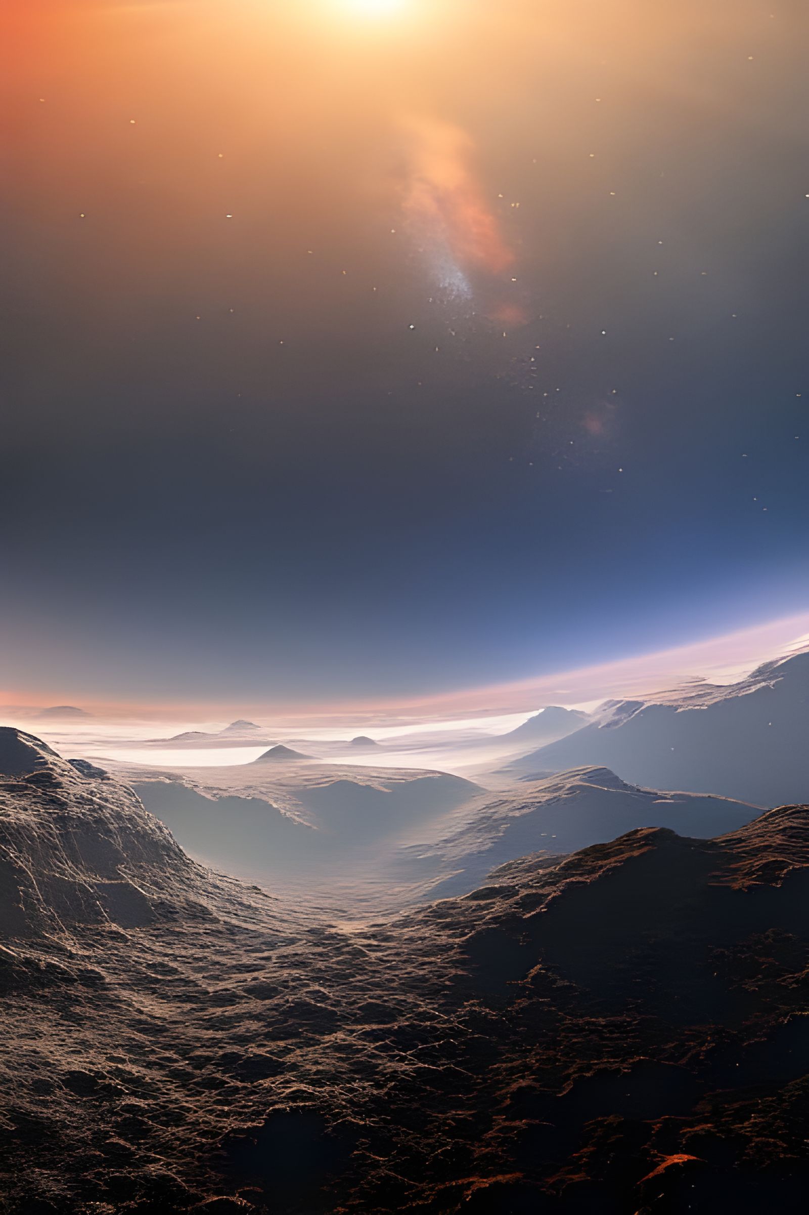 Cosmic Metropolis with Moon and Aurora Borealis