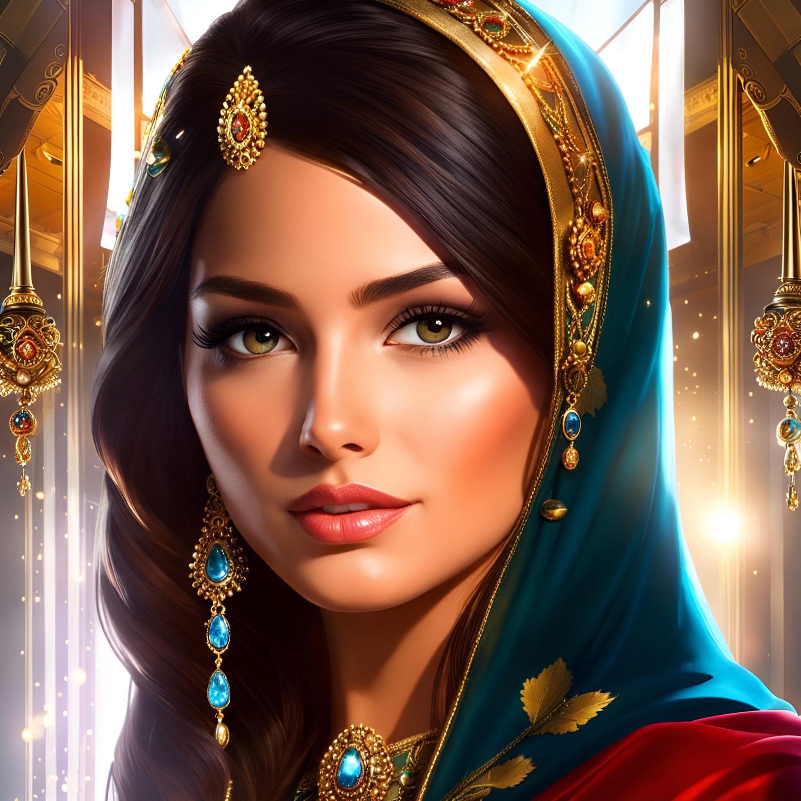 Beautiful Manga Lady Portrait in Fibonacci Fresco Style