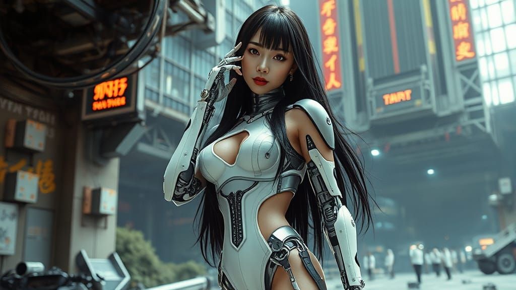 Cyberpunk Android Pinup in Biomechanical Style