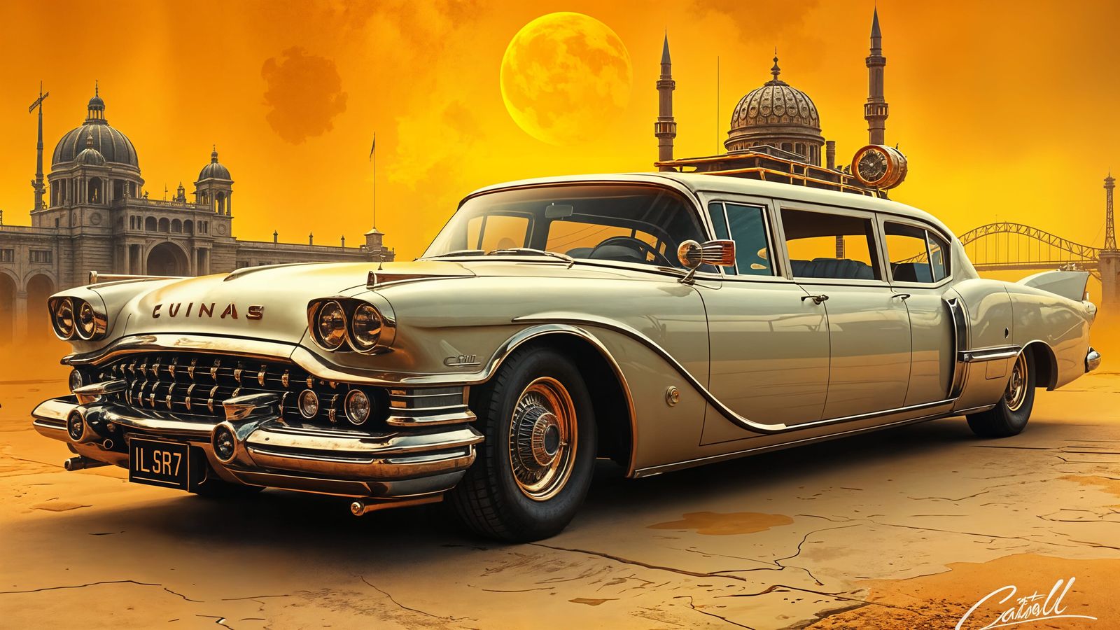 Steampunk Limousine in Golden Hour